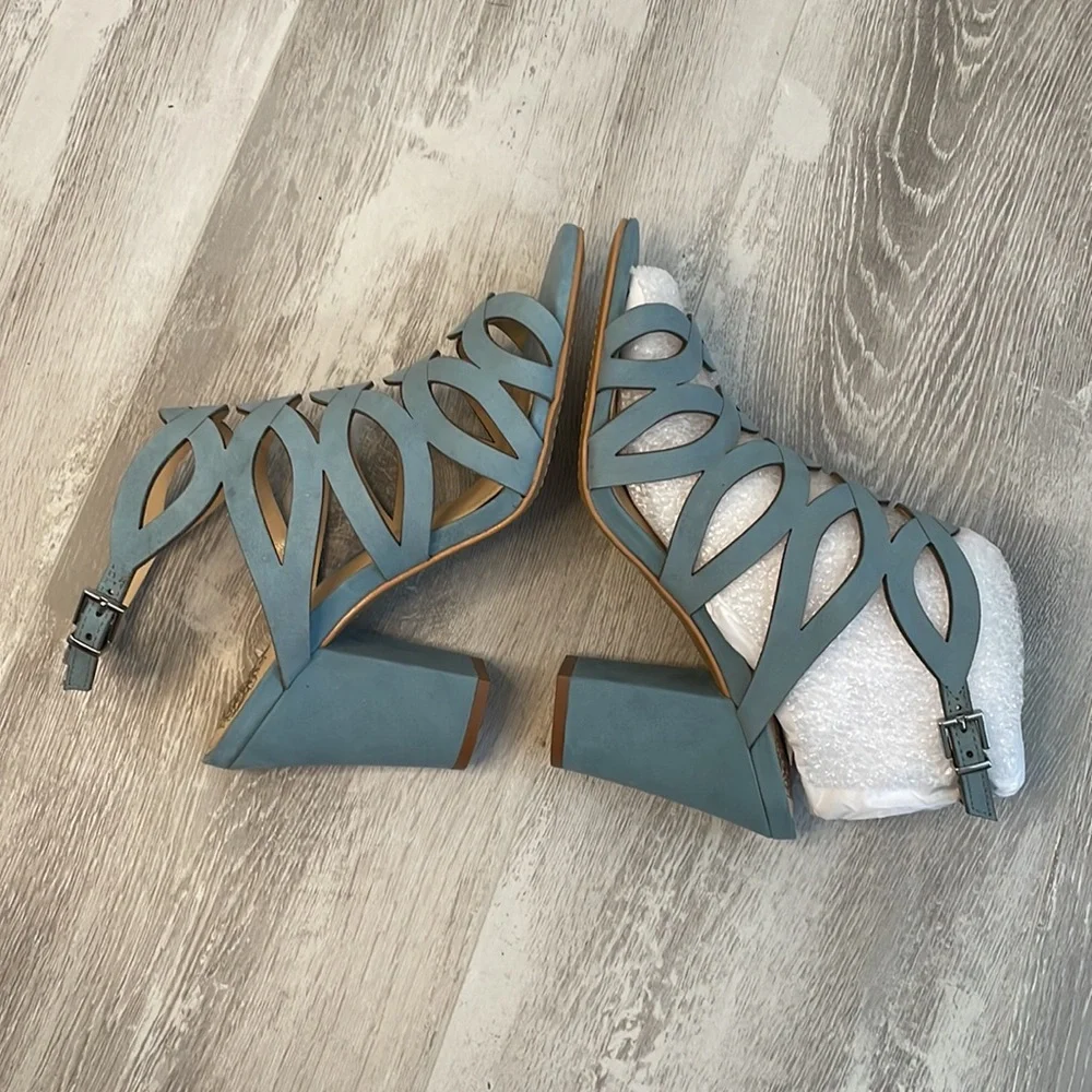 NIB Vince Camuto Norla Sage Nubuck Blue Suede Leather Heel Sandals 6.5 - Picture 6 of 7